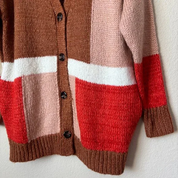 Lush Cozy Wool Blend Oversized Grandpa Colorblock Cardigan Sweater - Picture 6 of 12